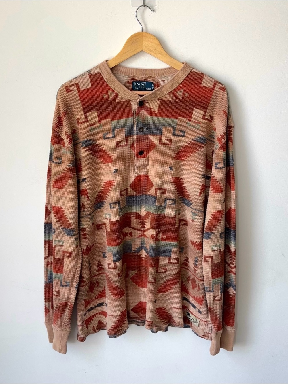 Polo Ralph Lauren Aztec Henley Thermal Shirt Men’s XXL Waffle Southwestern AOP